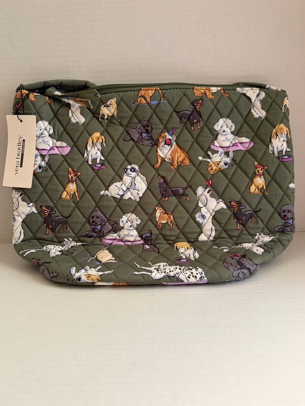 Vera Bradley Olive Quilted Purse with Playful Dog Park Print